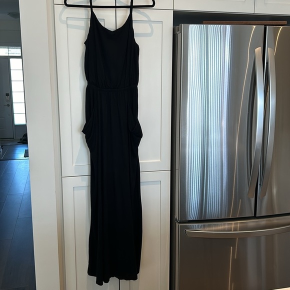 Gap Maxi Knit Sun Dress Draped Pockets Spaghetti Straps Black Women Size S - Picture 7 of 12